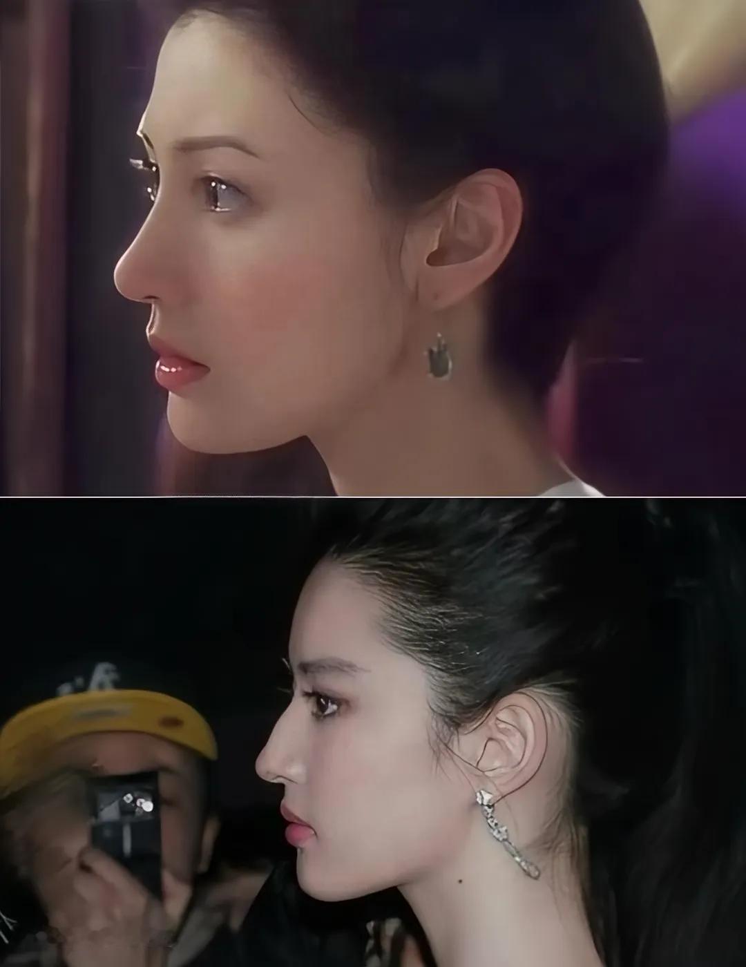 知道这两位女星长得很美，没想到她们的侧脸更是美得惊人。李嘉欣五官轮廓分明，鼻梁