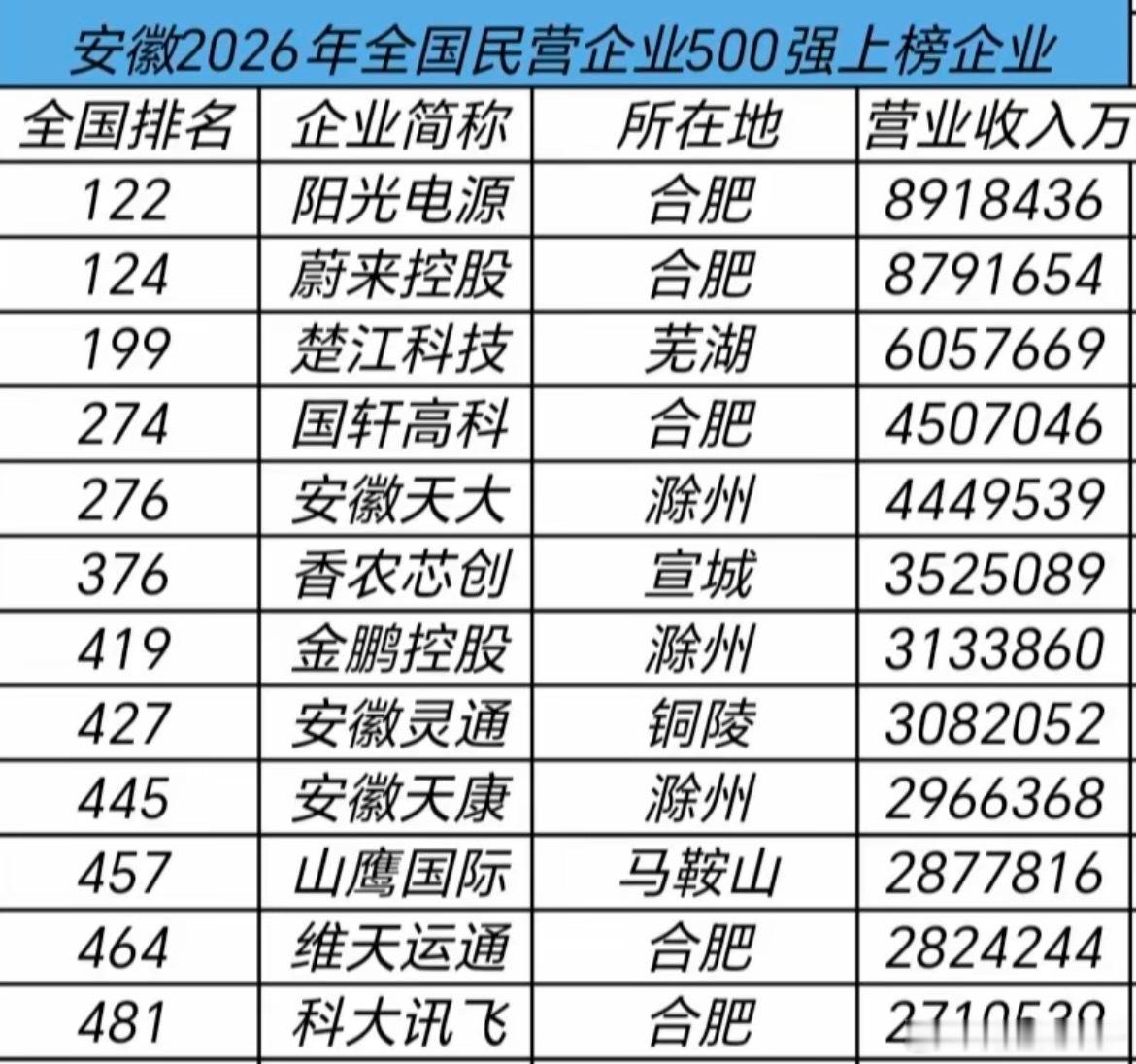 【安徽的民营企业500强排名】​​​