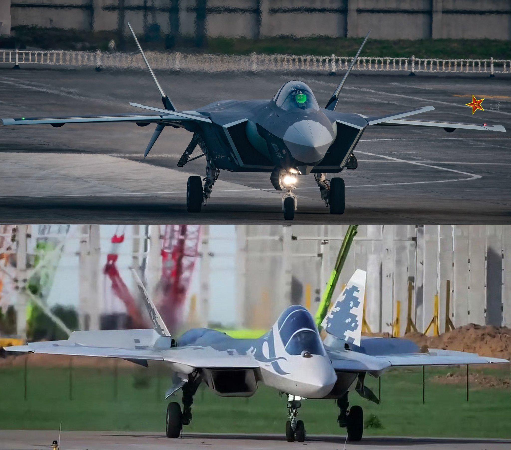 Su-57D和J-20S同角度正面图Su-57D好丑，比单座型Su-57丑很多