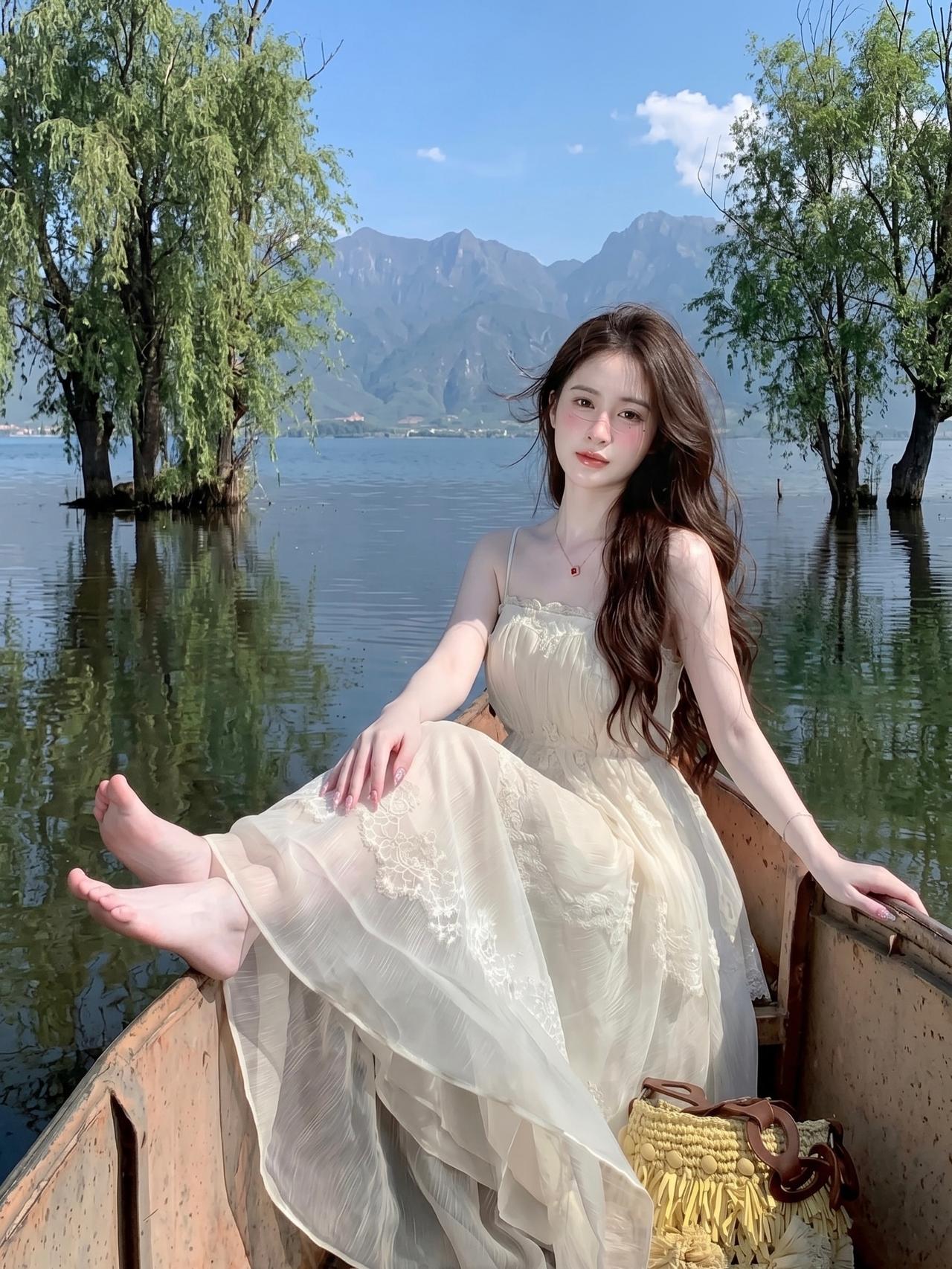 真心话茶局轻舟荡漾水中央，佳人笑语入画廊。