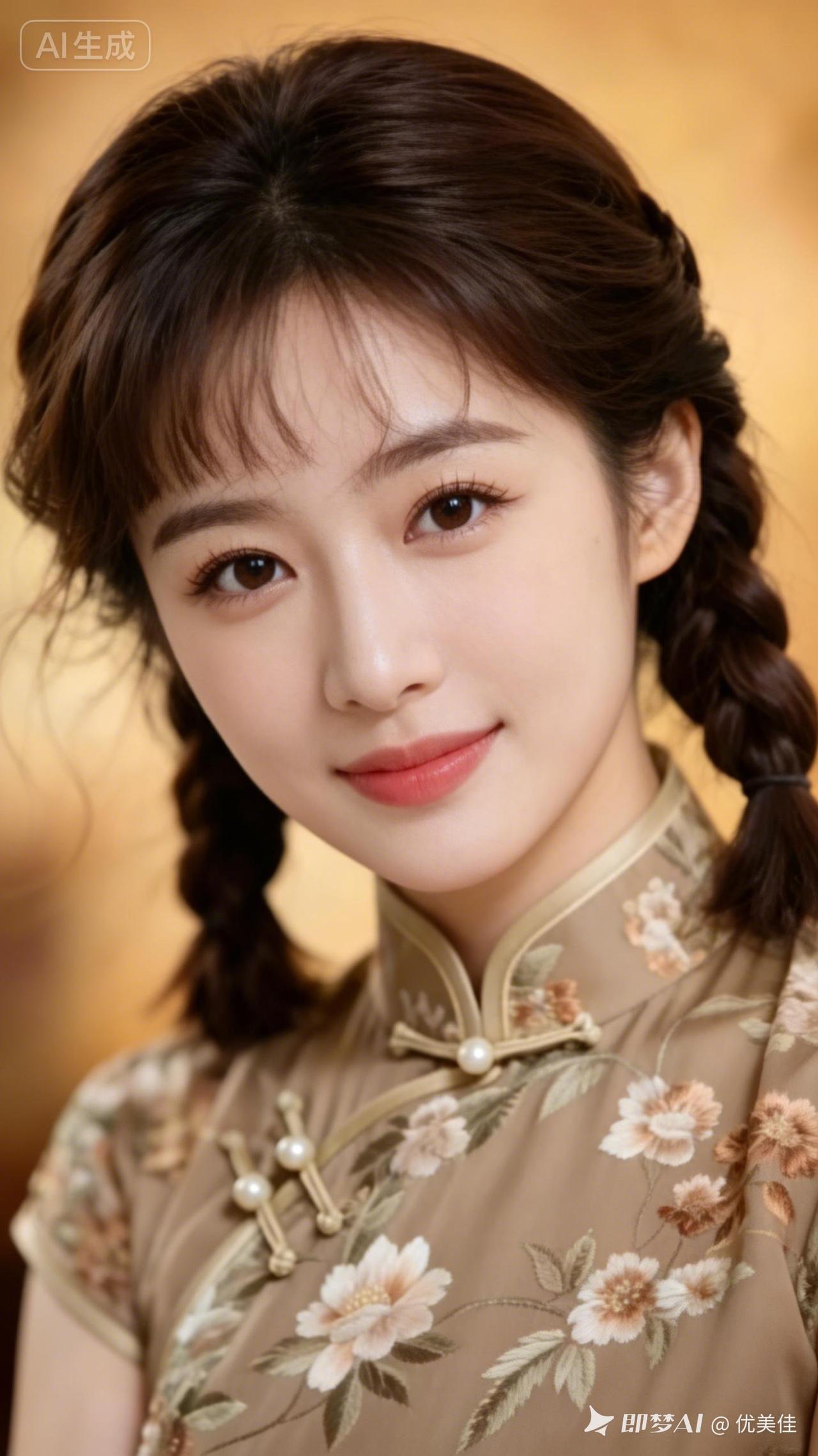 温柔甜美的古风少女，花枝招展的旗袍，尽显东方韵味。