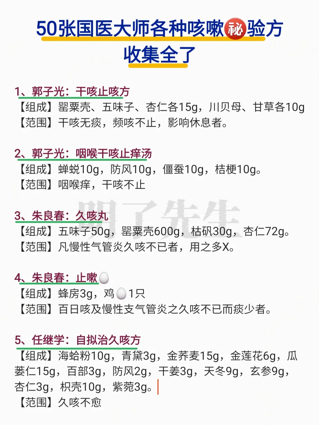 50张国医大师各种咳嗽方收集全了，11页