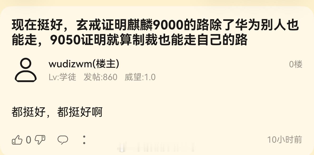 网友：玄戒证明麒麟9000的路除了华为别人也能走，9050证明就算制裁也能走自己