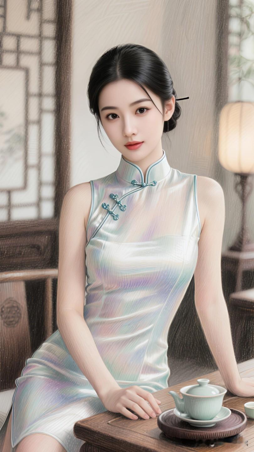 温婉优雅的旗袍美人，茶香四溢的静谧时光。一身优雅旗袍，尽显东方女性的完美魅力。旗