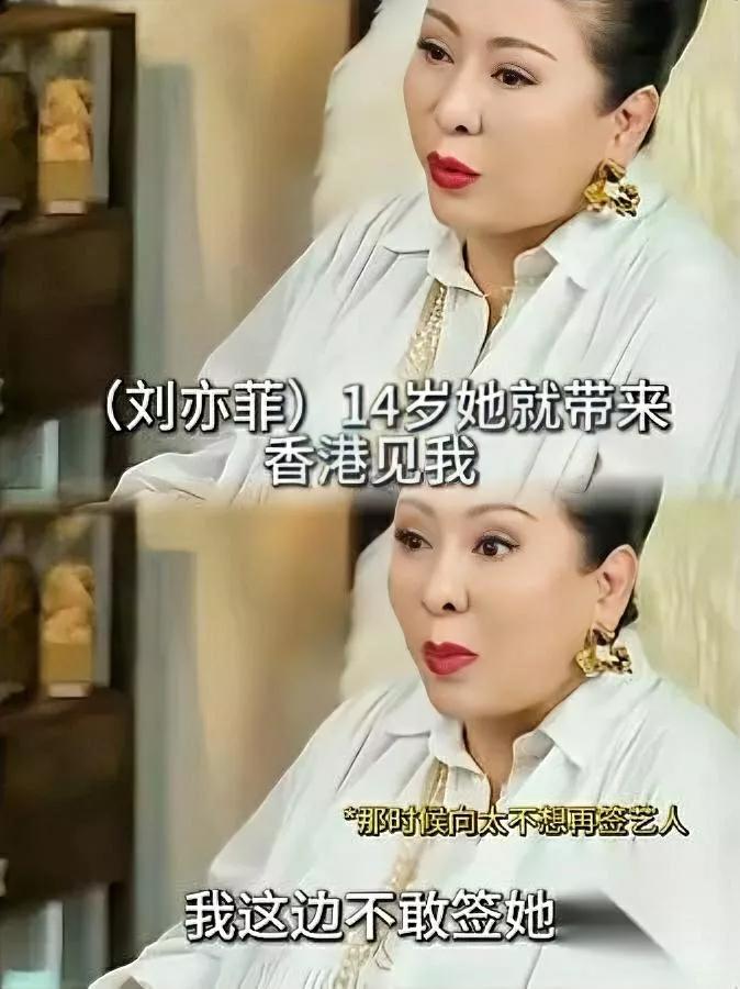 向太又聊当年没签刘亦菲的事了这次是跟港媒说的理由居然是14岁的刘亦菲太“
