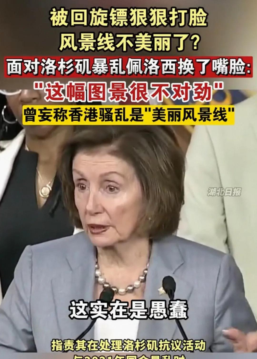 佩洛西，你的“双标”太刺眼！还记得2019年，香港被乱港分子搅得乌烟瘴气，时任