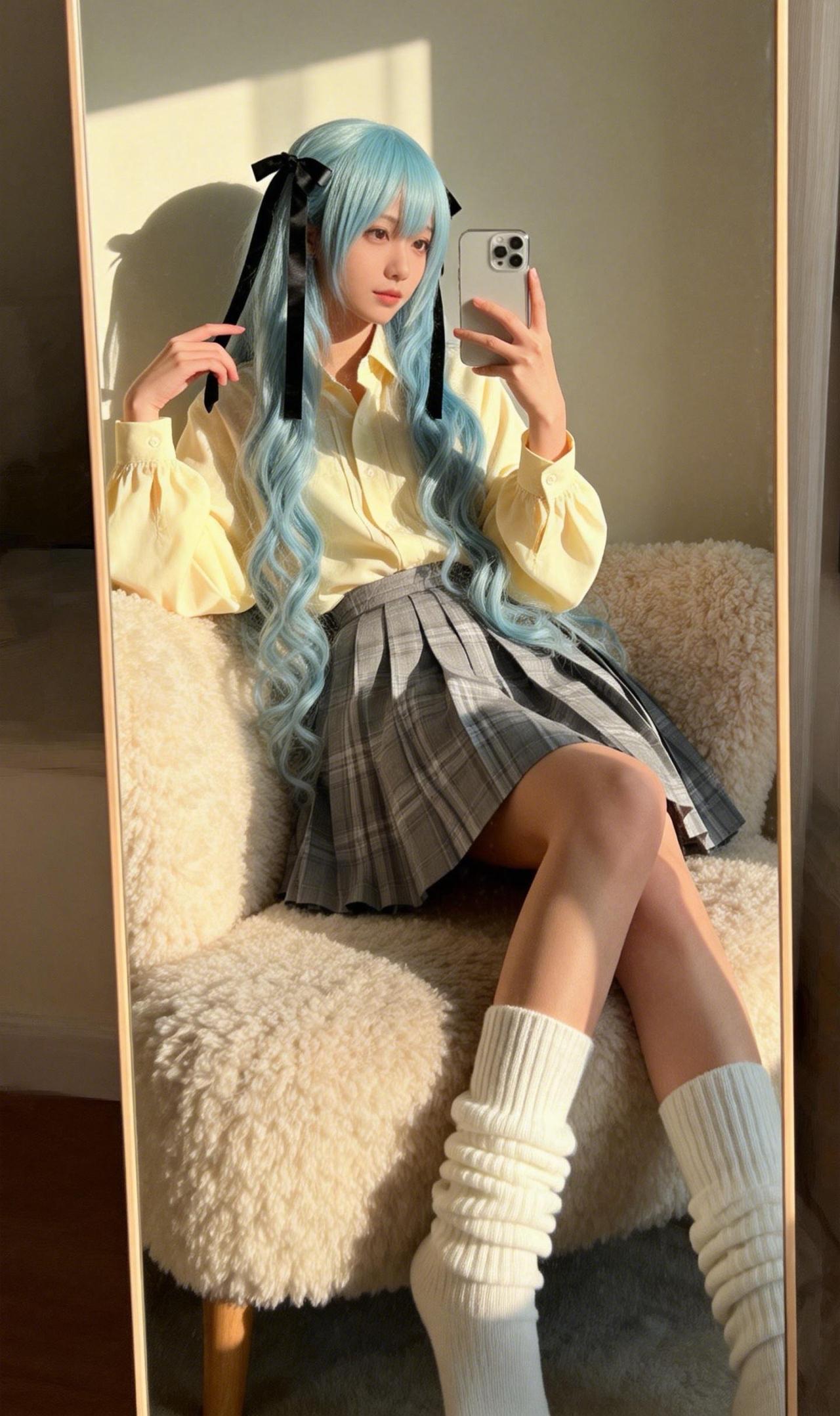 小姐姐在镜子前自拍，生活感Cosplay写真。少女自拍写真Cosplayco