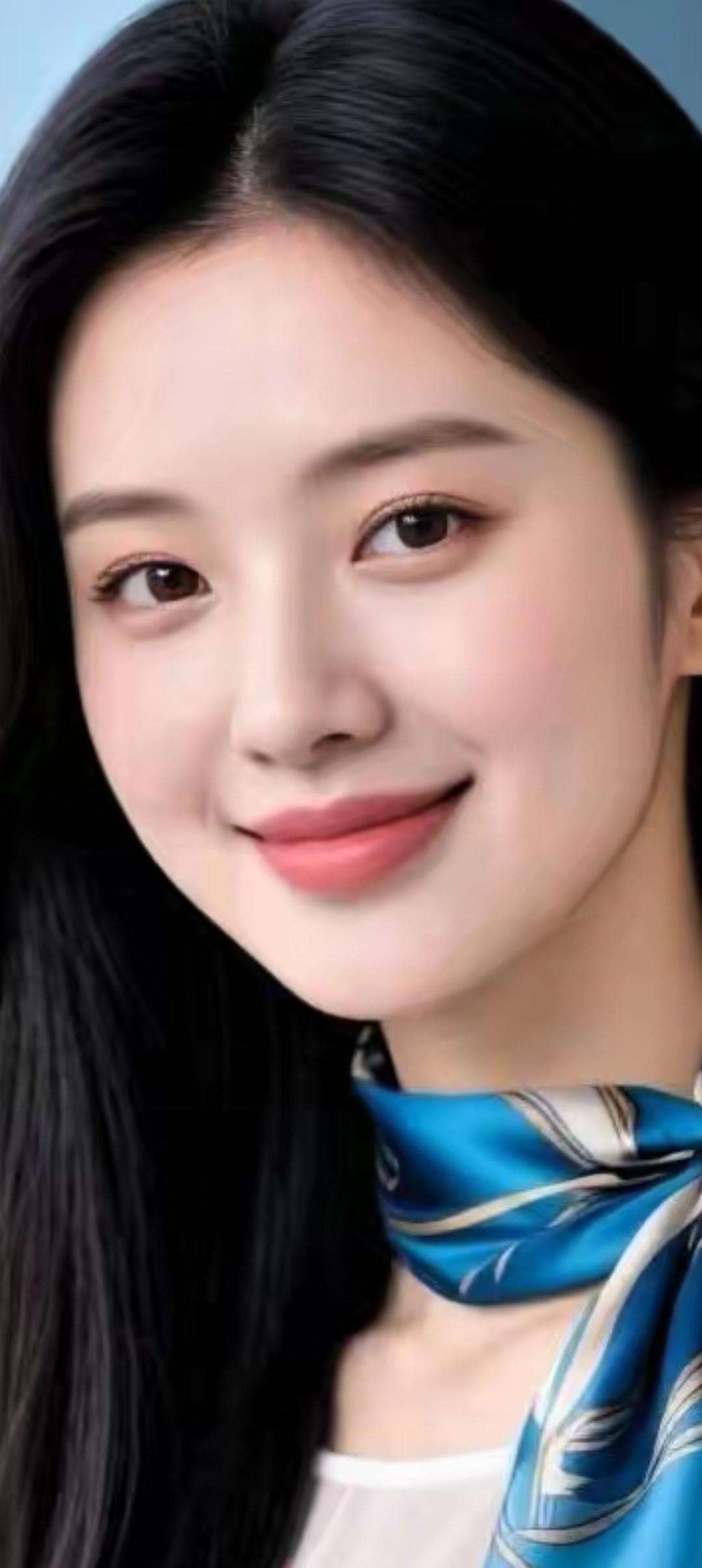 温柔微笑，蓝丝巾点缀，优雅气质满满🌟
