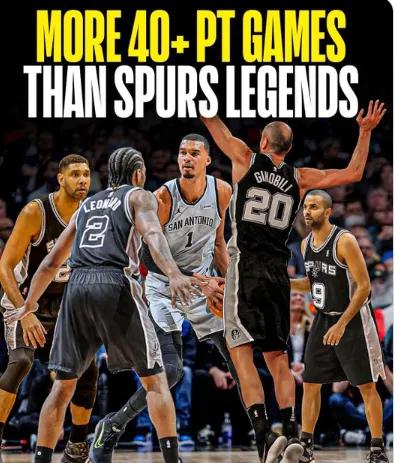 这绝对是冷知识！文班亚马已经得到个人生涯第7次40+，马刺生涯40+场次竟然全部