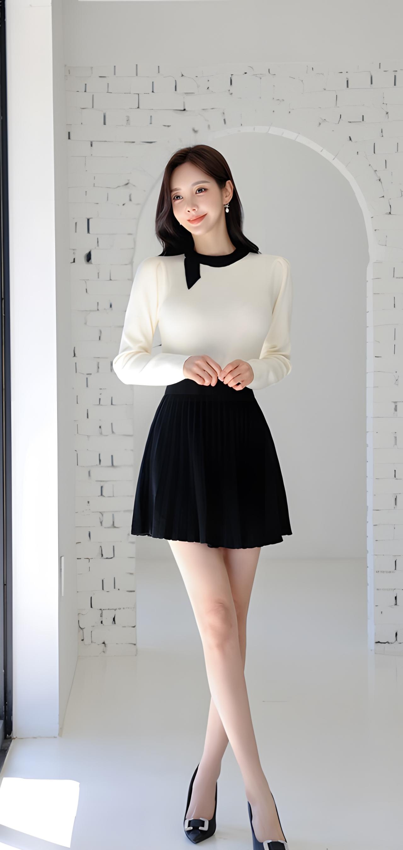 优雅黑裙搭配白色上衣，简约时尚，气质满满！