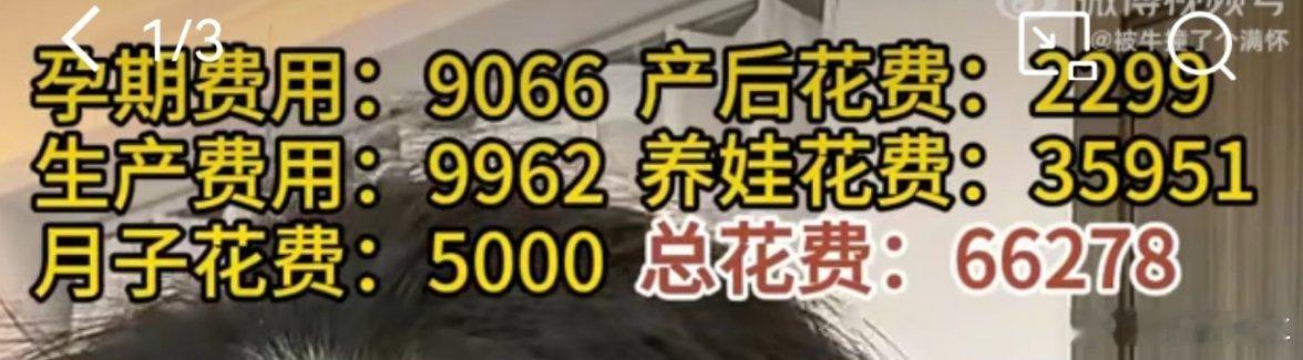 普通家庭从怀孕到娃10个月大也就是相当于一个月花三四千，你们一个月除去自己开销