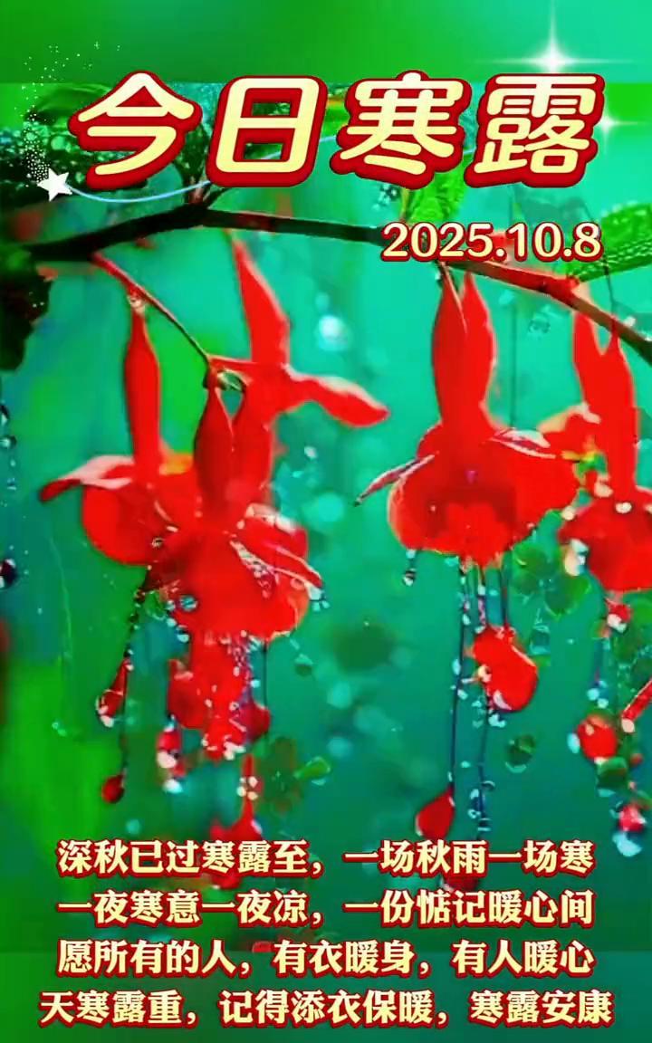 今日寒露。深秋已过寒露至，一场秋雨一场寒。一夜寒意一夜凉，一份惦记暖心间。愿所