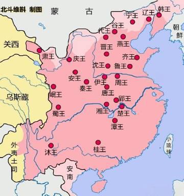 明朝藩王分布图，他们的子孙到了中后期，需要全国三分之一的税收来养，堪称恐怖。藩王