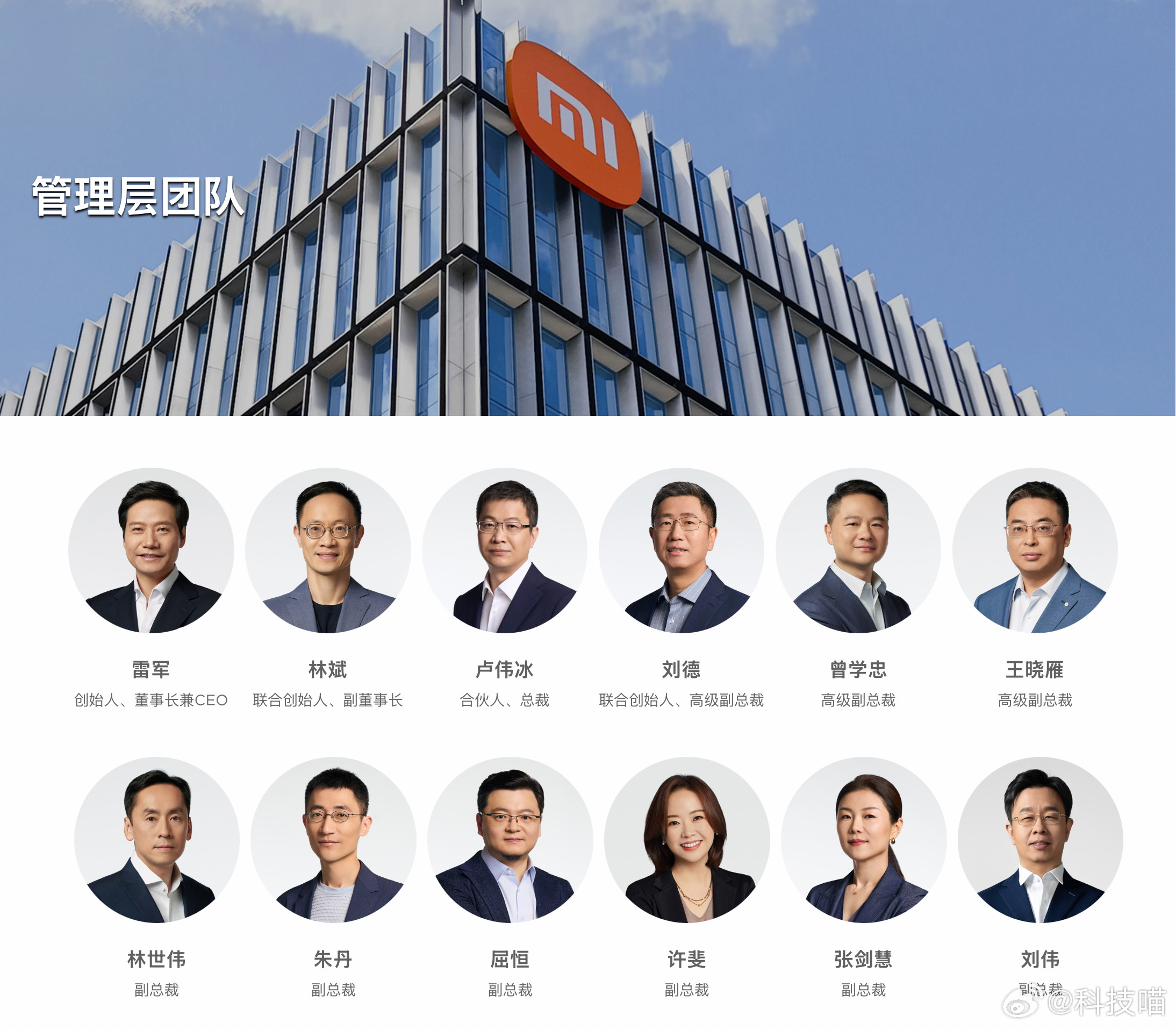 小米公司管理层团队：12人​​​