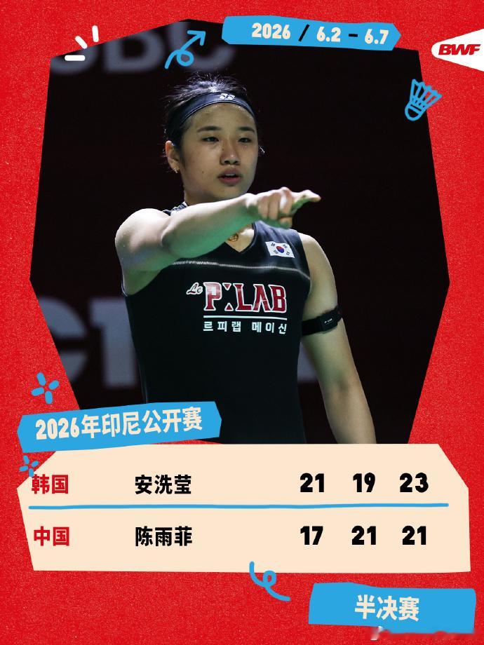 2026年印尼羽毛球公开赛半决赛，安洗莹挽救四个赛点，最终2-1战胜陈...