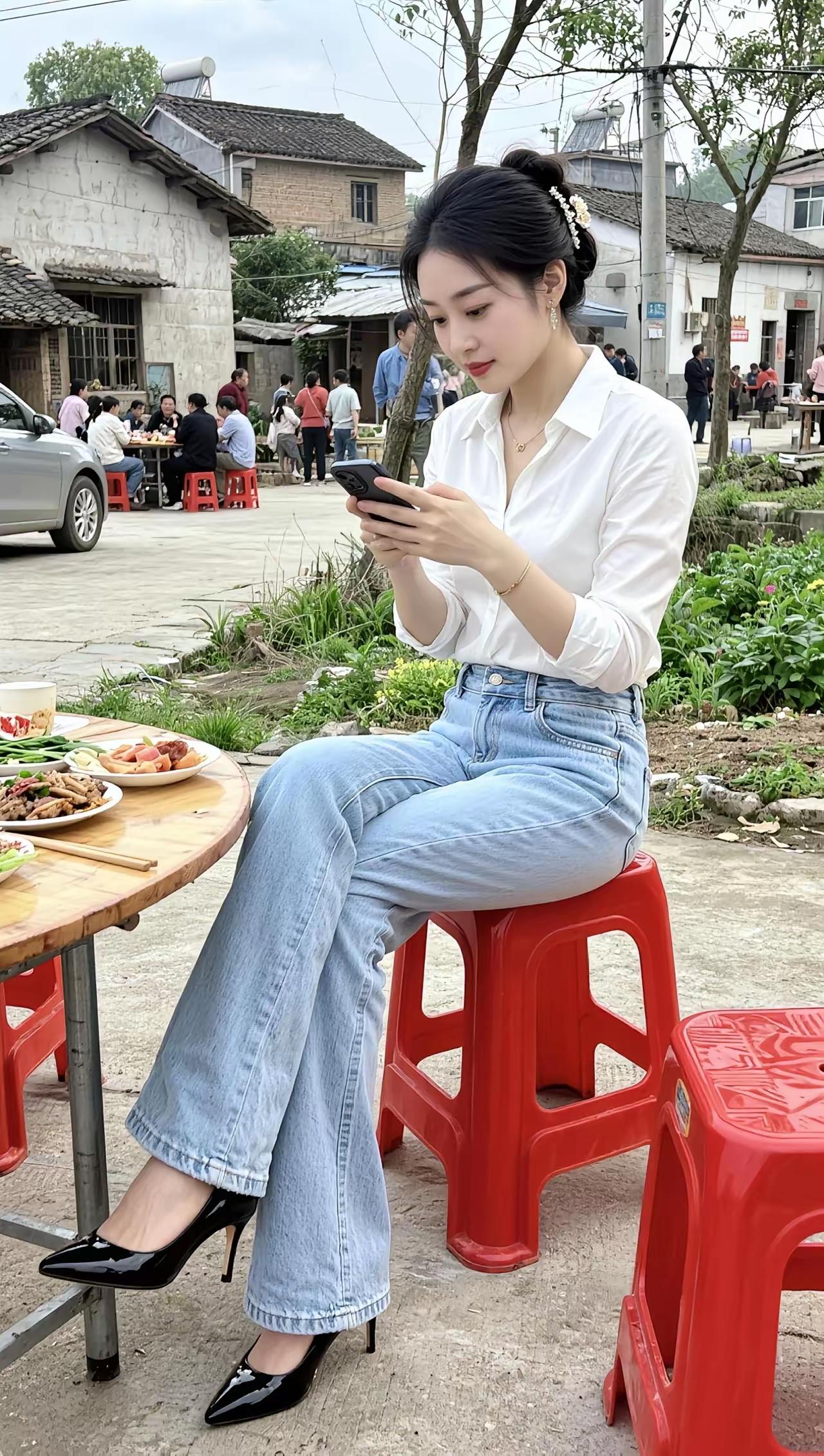 农村喜事多，院外摆上桌。待到客坐满，举杯就是喝。