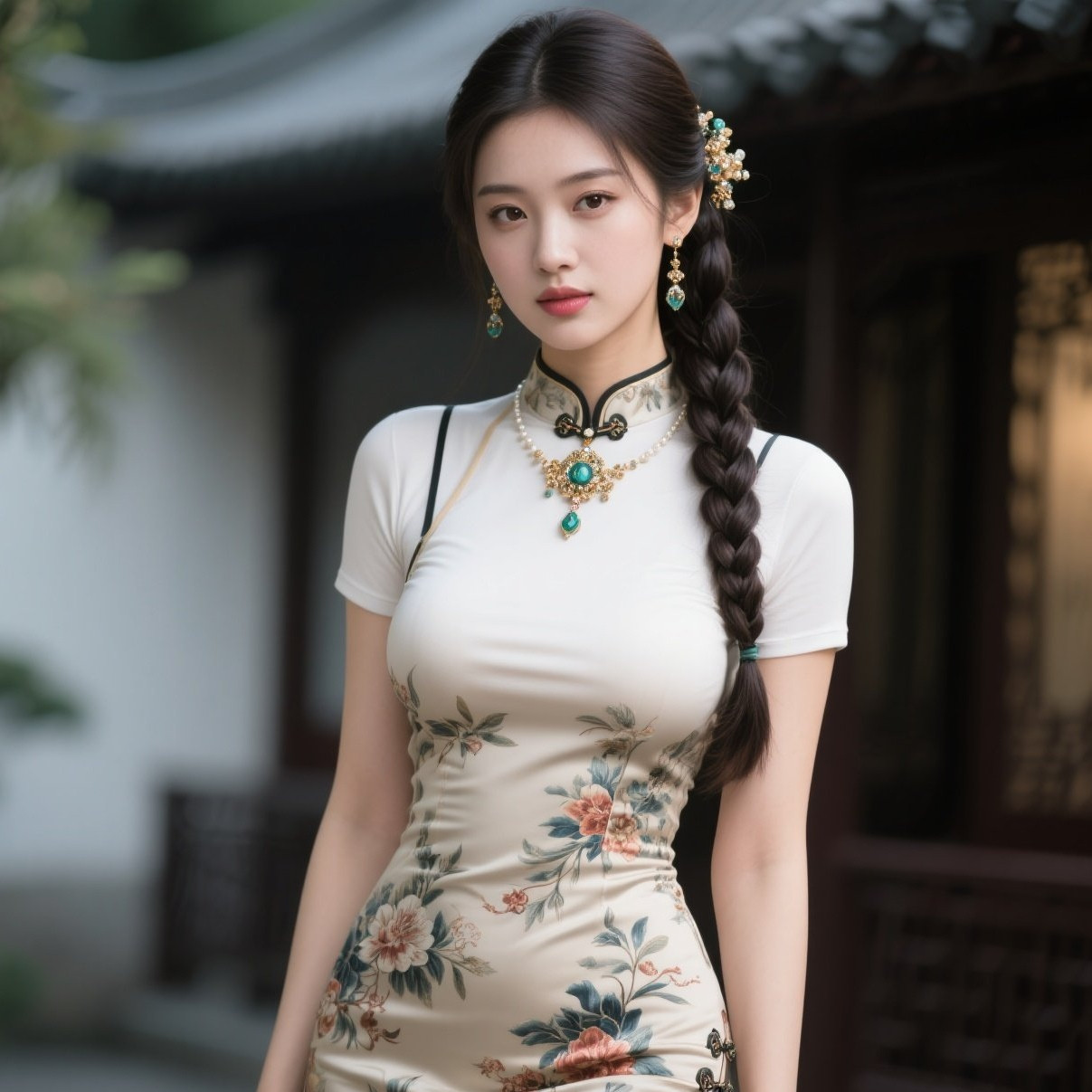 旗袍摇曳步生香，珠圆玉润压群芳