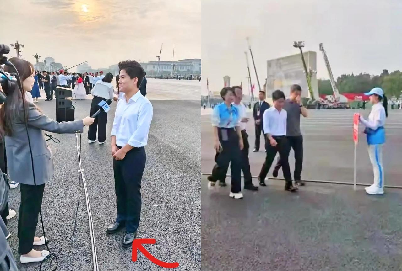 天安门前，董宇辉来了，白衬衫、黑西裤，皮鞋闪得刺眼。这一套老三件，简简单单却透着