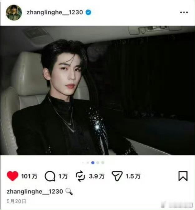 张凌赫百万ins演员张凌赫近日达成个人Instagram第16条百万点赞帖文，创