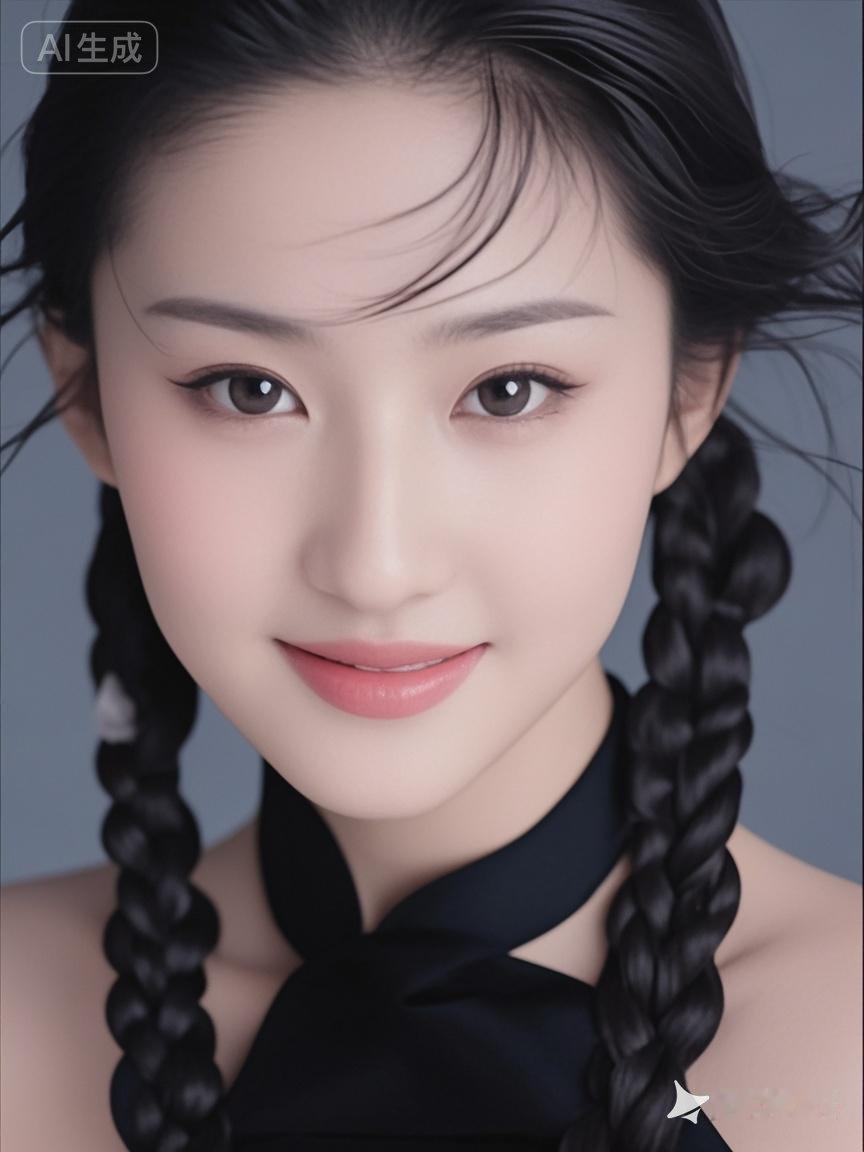 甜美少女风，黑发编辫，清新自然！