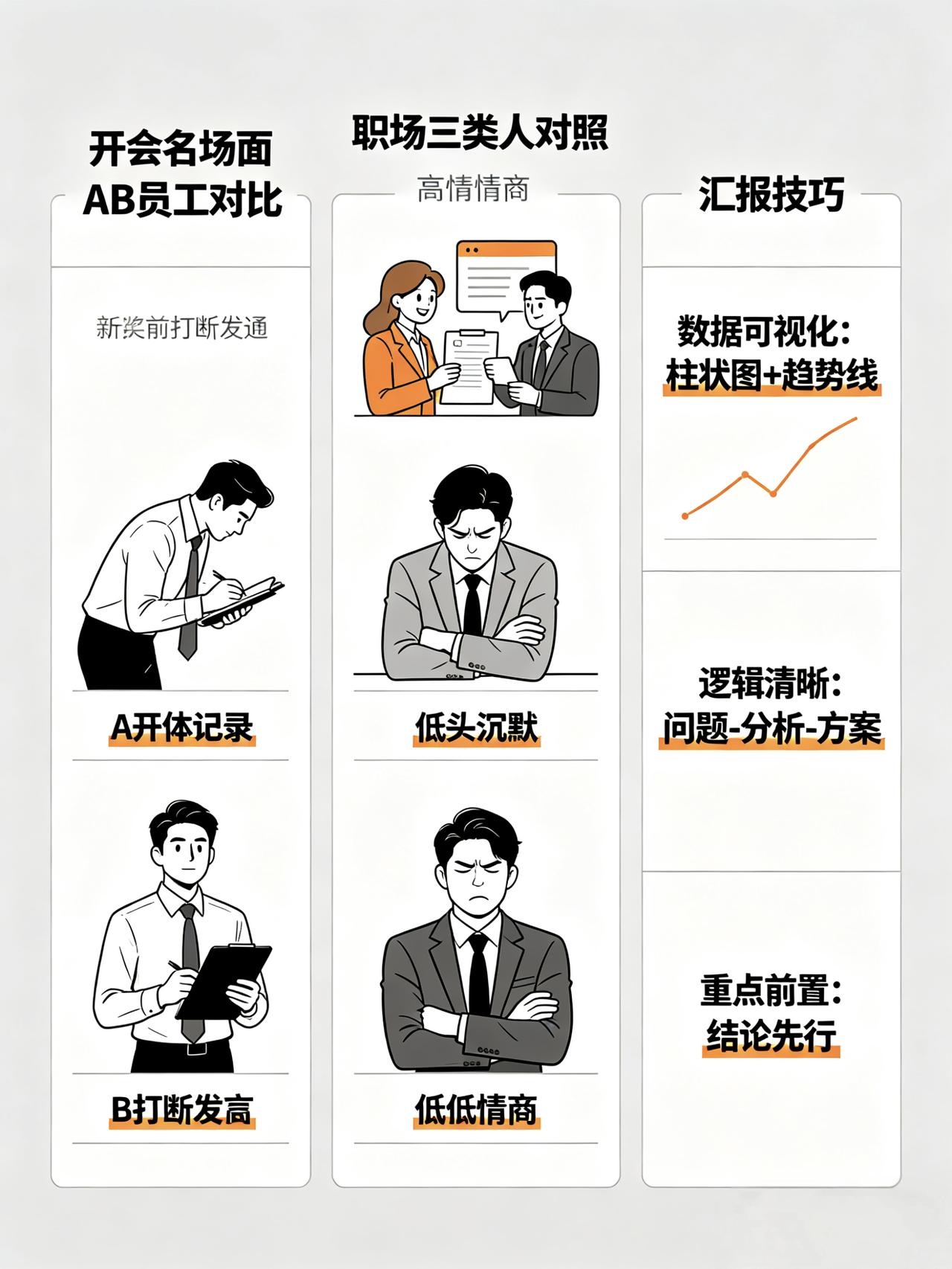 开会时领导问："这个方案谁做的？"A员工举手。领导点点头，没说什么。B员工