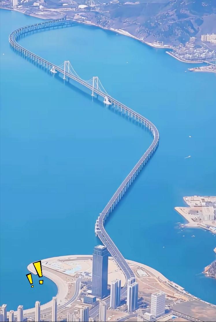 一直特别纳闷，按理说跨海大桥修成直线最省事，可眼前这座桥偏偏修成了弯折的造型。