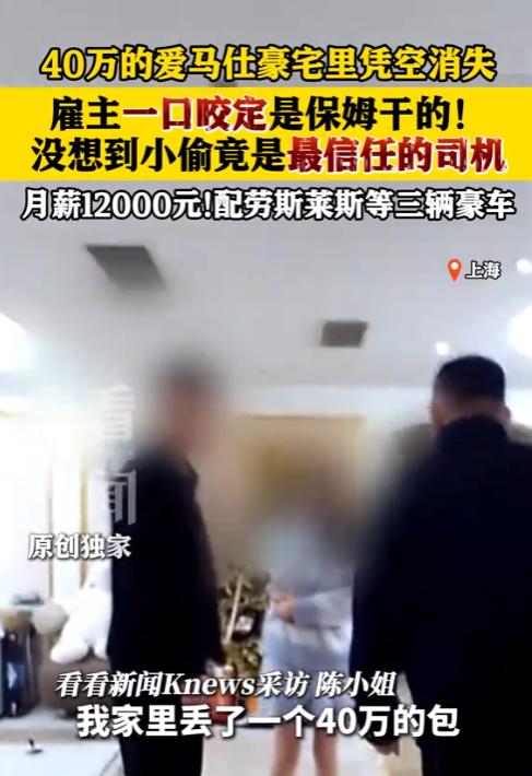 “人心隔肚皮！”上海女老板40万爱马仕失窃，一口咬定是保姆偷的：偷关监控、带陌生
