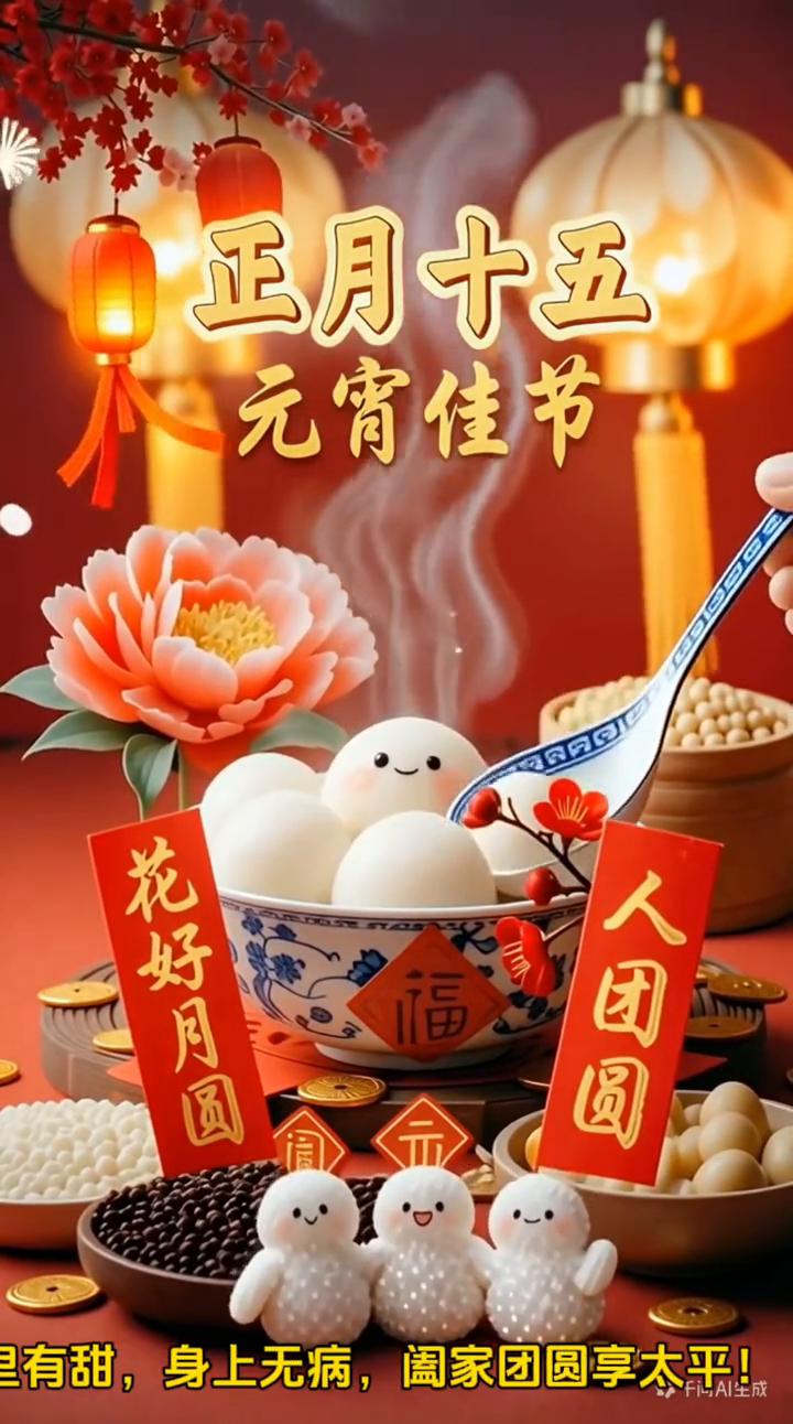 正月十五元宵佳节。正月十五闹元宵，花灯一亮福气就到。借着这上元灯火，许你四愿，