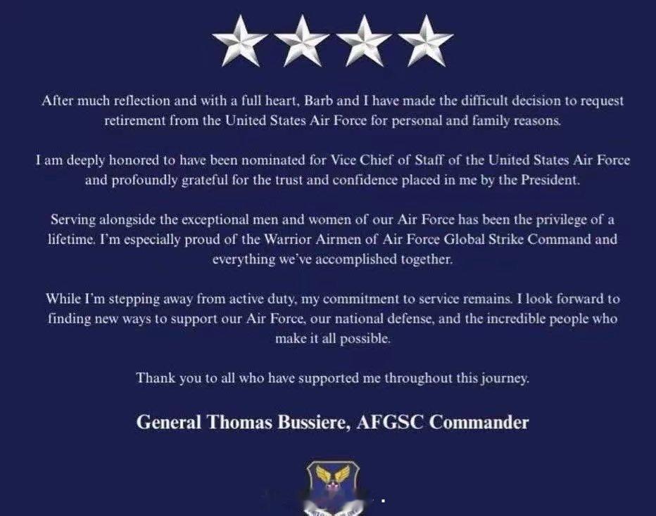 “烽火戏诸侯”的后果来了！美国空军全球打击司令部（AFGSC）司令托马斯·布西埃