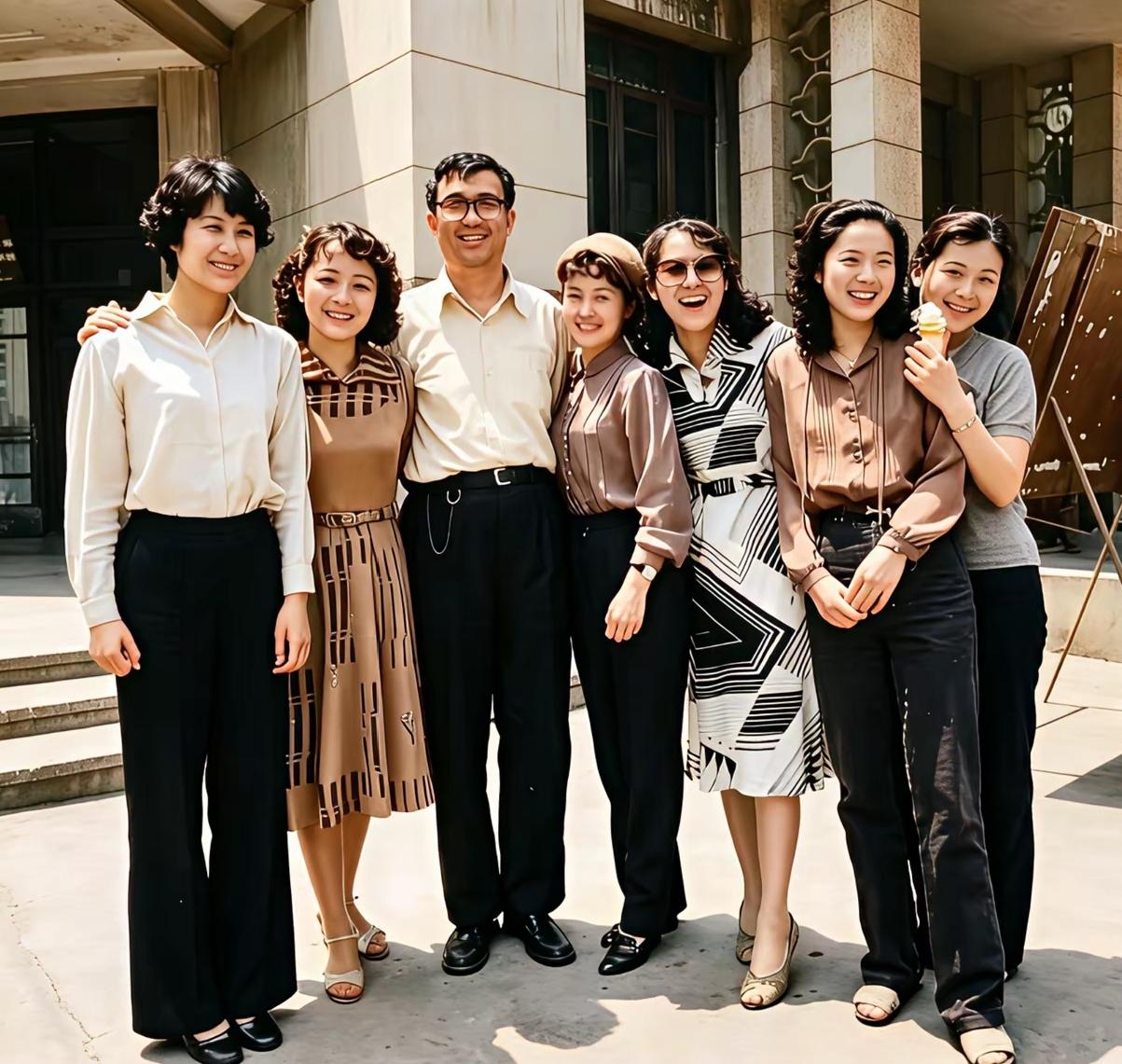 这张80年代珍贵老合影太有年代感！圈内大导谢晋坐镇C位，画面里绝大多数都是当年红