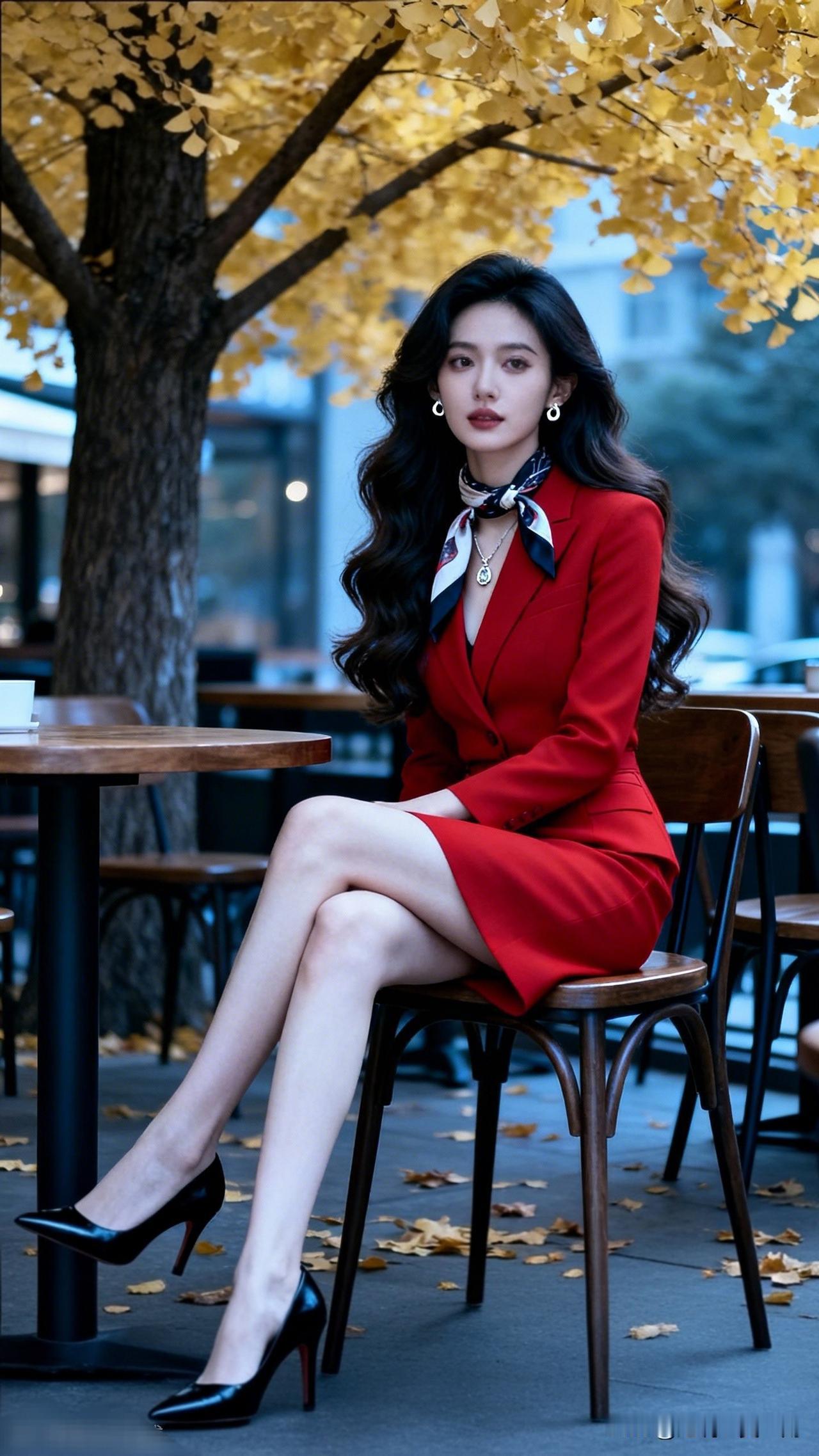 红衣美人坐，秋叶落满地。有哪些女生日常好看穿搭可以借鉴秋日穿搭指南：红色套装搭