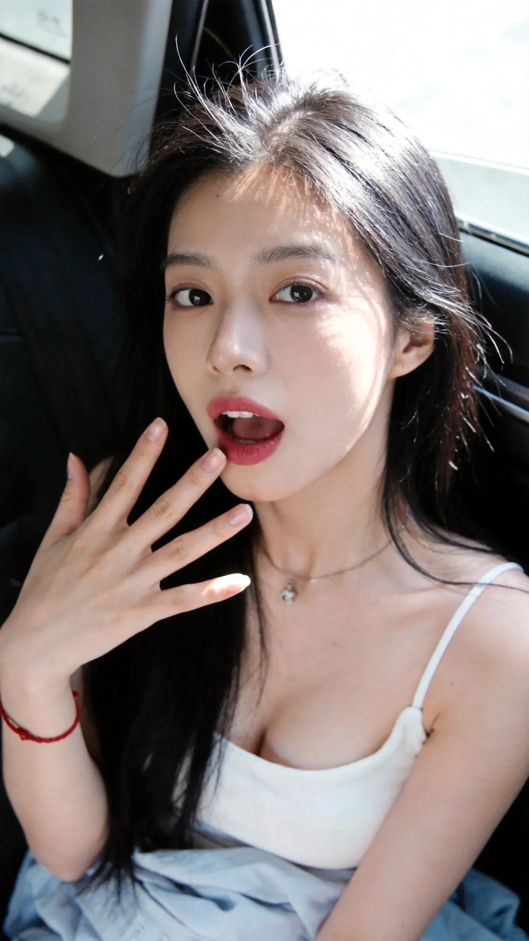 一位长发飘飘模样可爱的女生，尽显生活中的绚丽日常，人像摄影，日常快照风...
