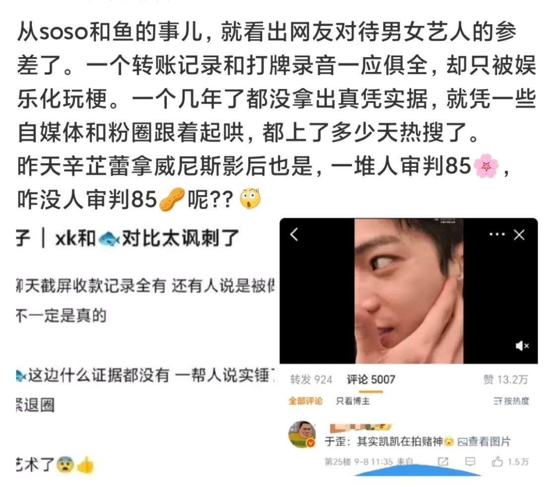 有人说从许凯和虞书欣的事就可以看出网友的双标，soso有当事人的录音和转💰记录
