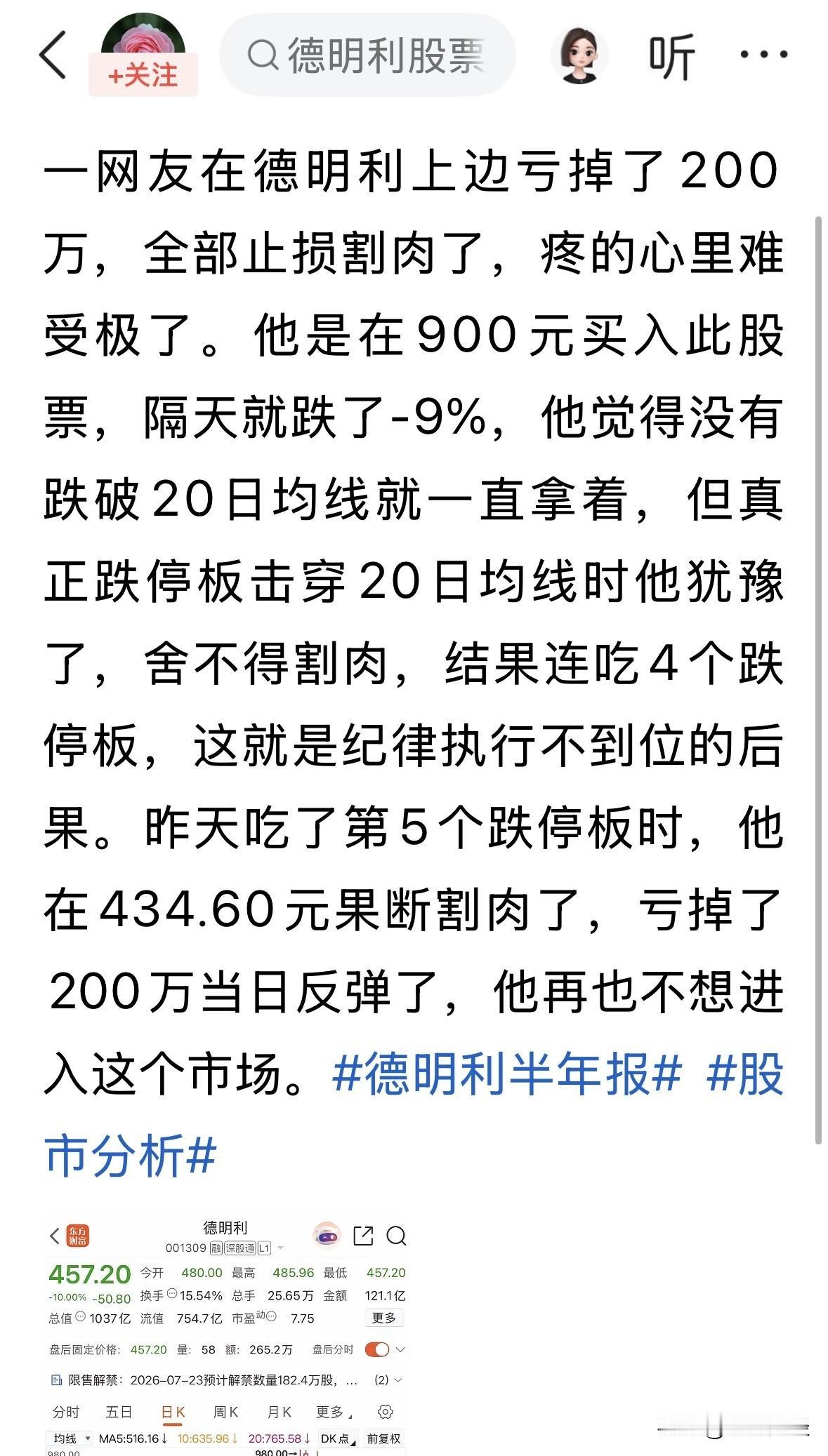 德明利在900块买入，跌了一半才卖出，亏了200万？那之前买了多少？5000
