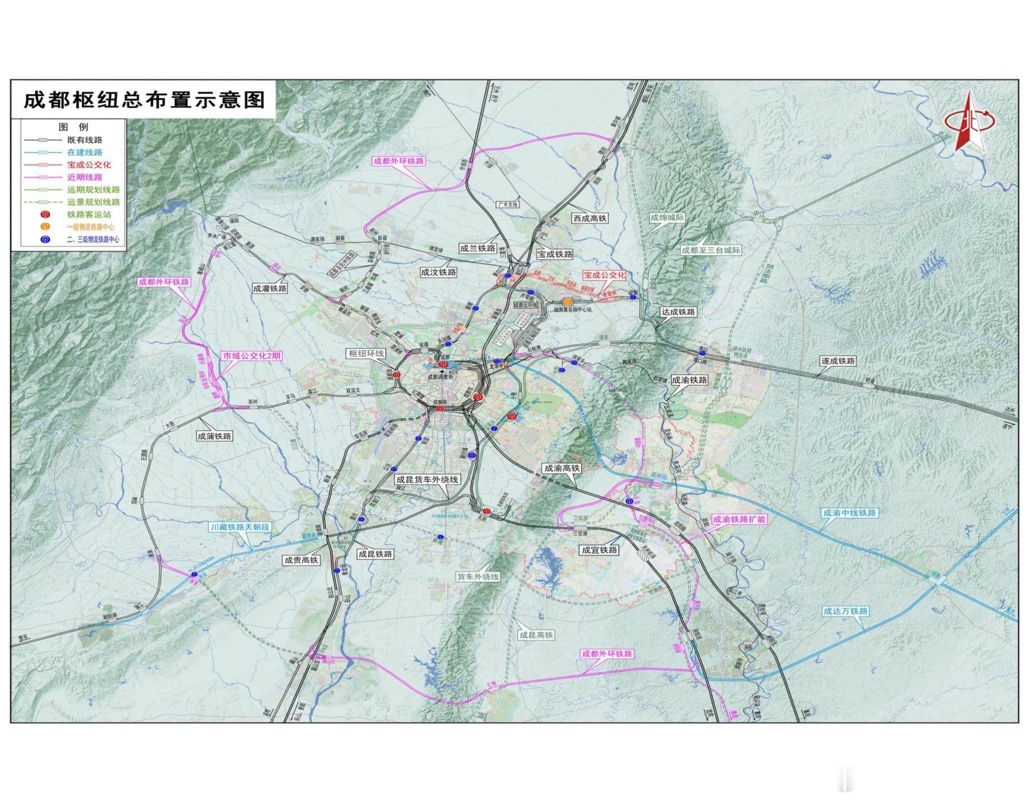 成都铁路枢纽/成都市域环线配线及简析今明两年，成都龙泉驿站、天蒲铁路、沪渝蓉高铁、成万高铁（成达段）
