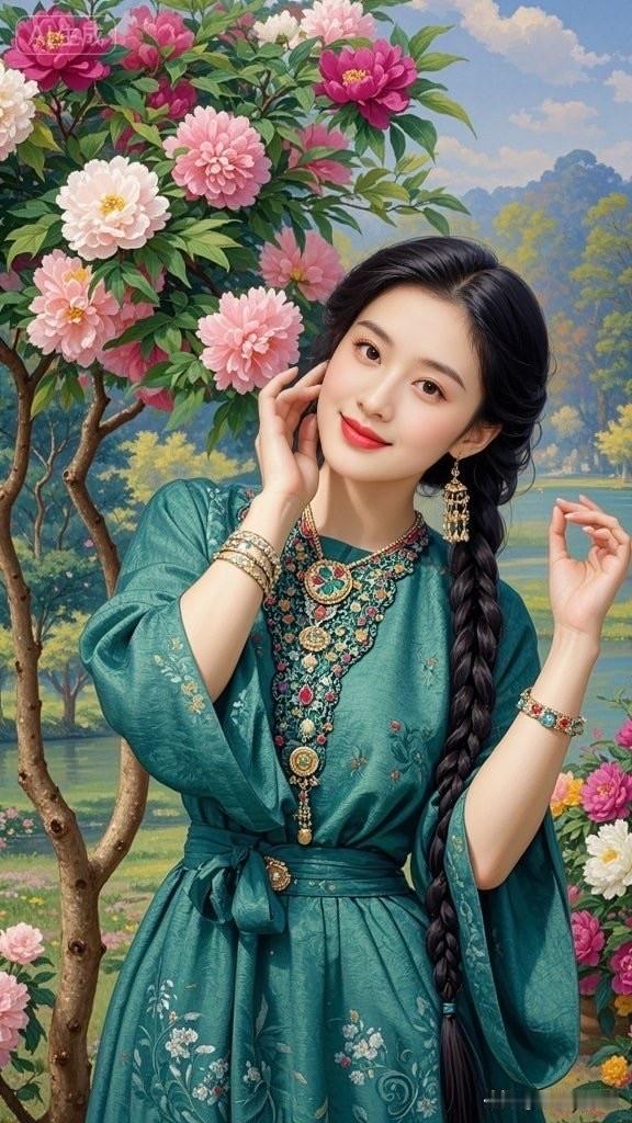 花间美人笑，玉佩映芳华。