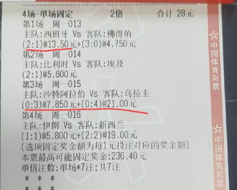 这位网友的买彩票思路算不算“足球反着买”？西班牙vs佛得角这场，借鉴今天德国7