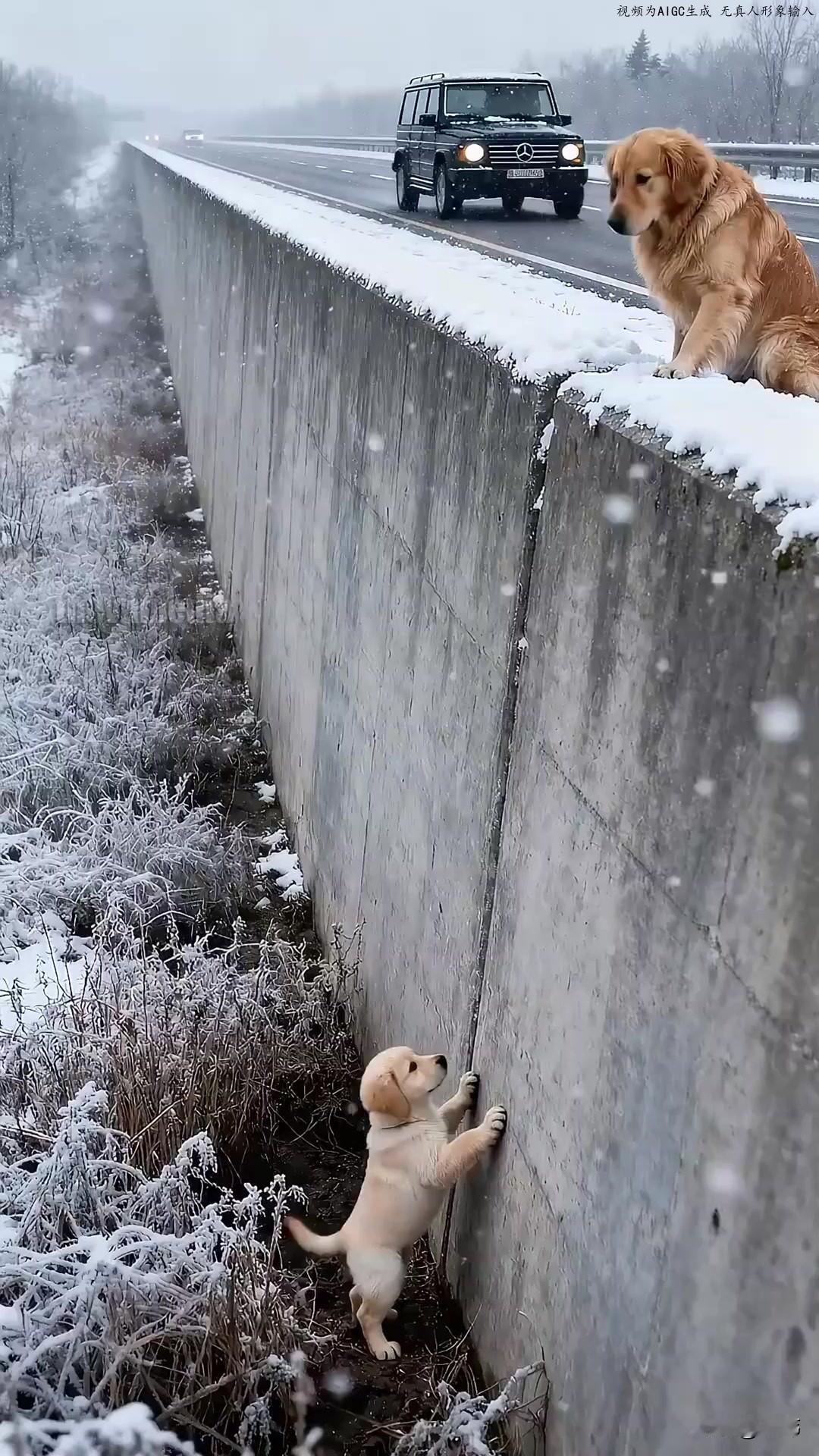 太可怜了！一个雪天，一位小哥哥开车去朋友家吃饭，当他行驶到一条国道的时候，突然一
