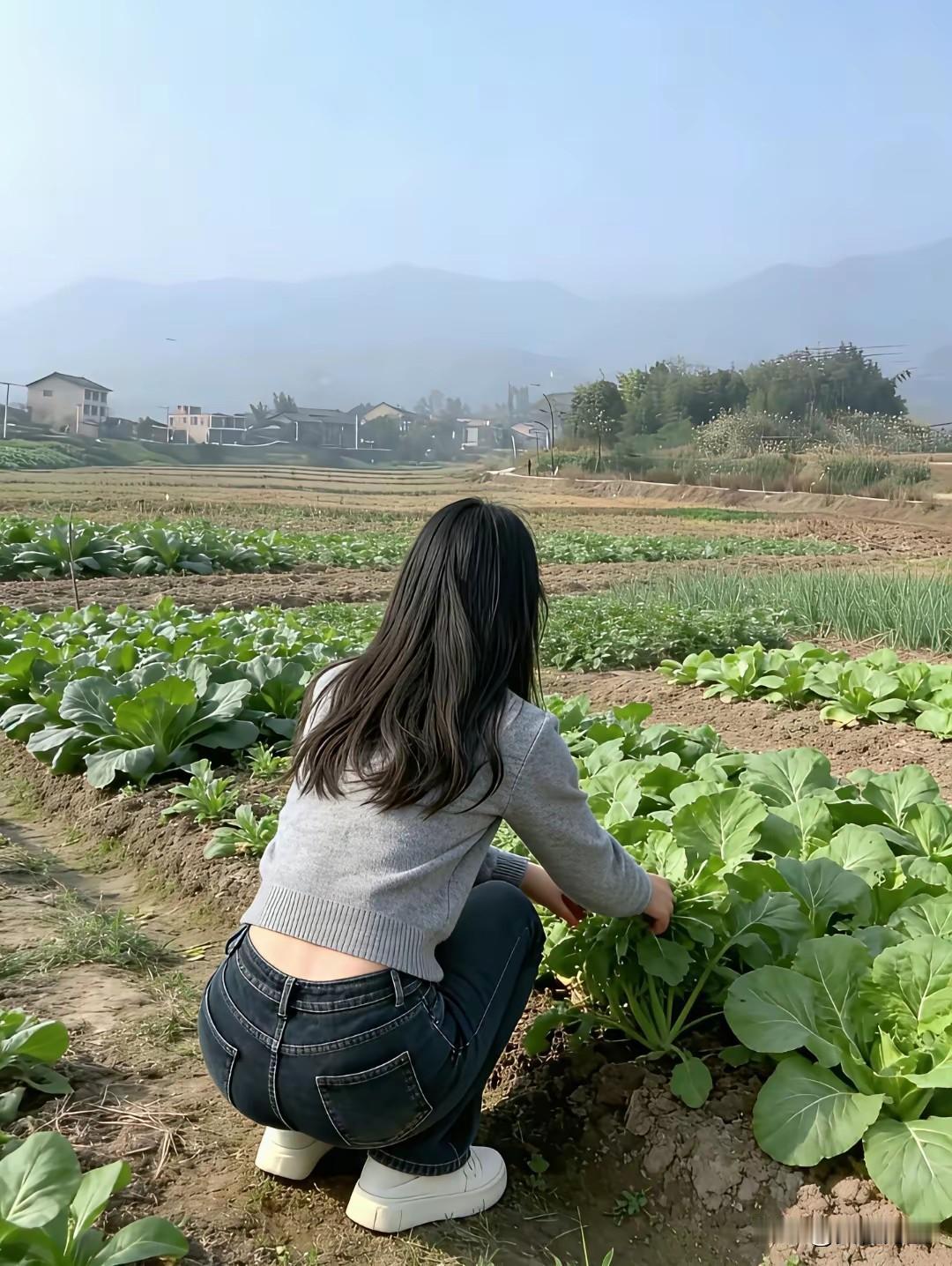 美女在种什么菜？是萝卜吗