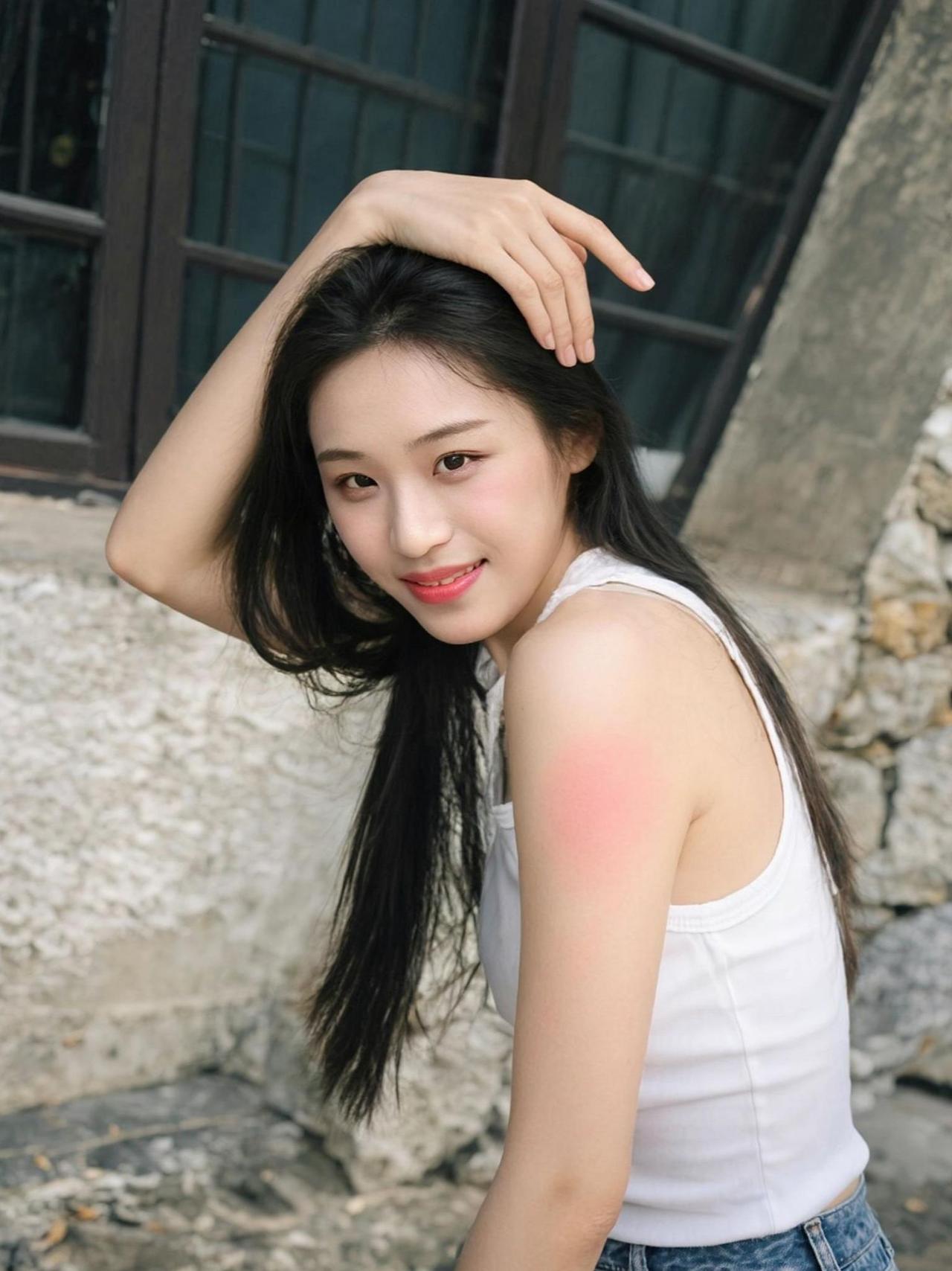 这张照片让我想起了一句老话：“岁月从不败美人，但阳光总能晒黑她。”阳光洒在她的