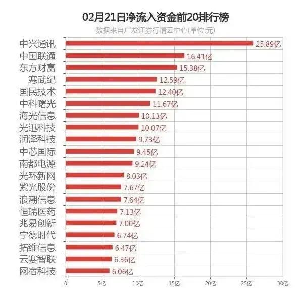 2025年2月21日，个股资金净流入流出排行。注：公开资料，不构成投资建议。