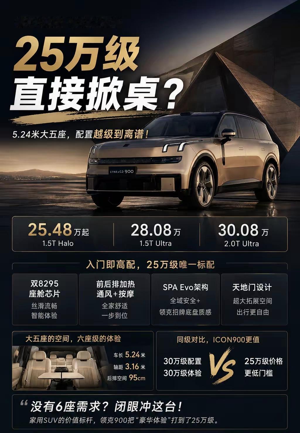 25.48万的领克900大五座，有能力掀桌子吗？车身尺寸5240x1999x