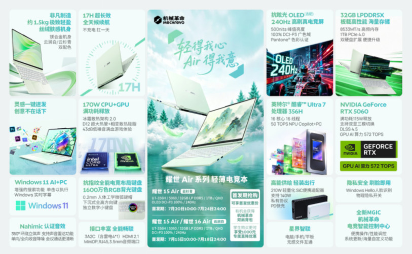 机械革命耀世15/16Air云涧白轻薄游戏本开售：首发价10499