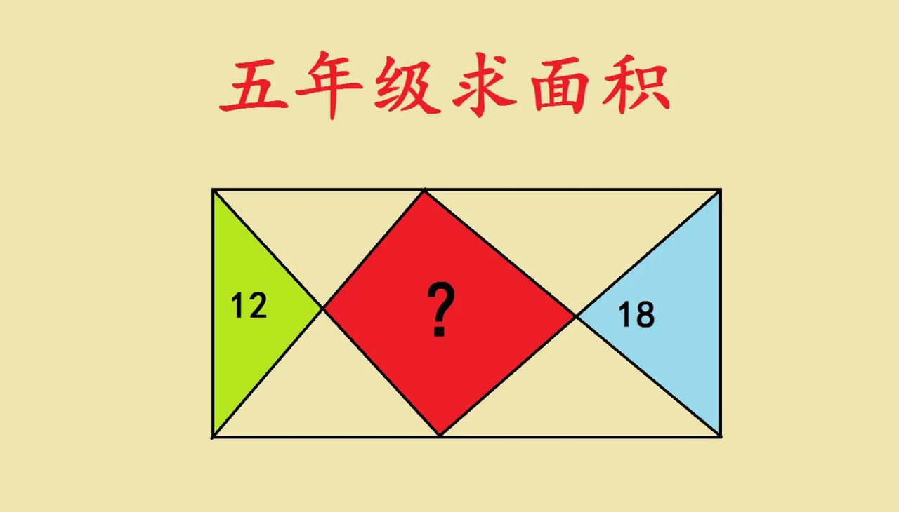 这是一道名校五年级期末考试题，几何难题，长方形里藏着彩色图形，绿色三角形面积12