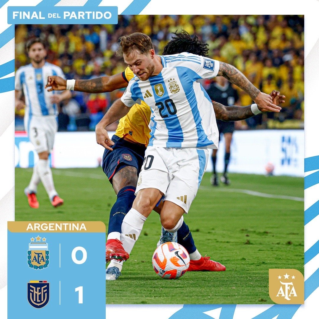 阿根廷0比1厄瓜多尔阿根廷排名将降至FIFA第三世预赛南美区第18轮，十人阿根