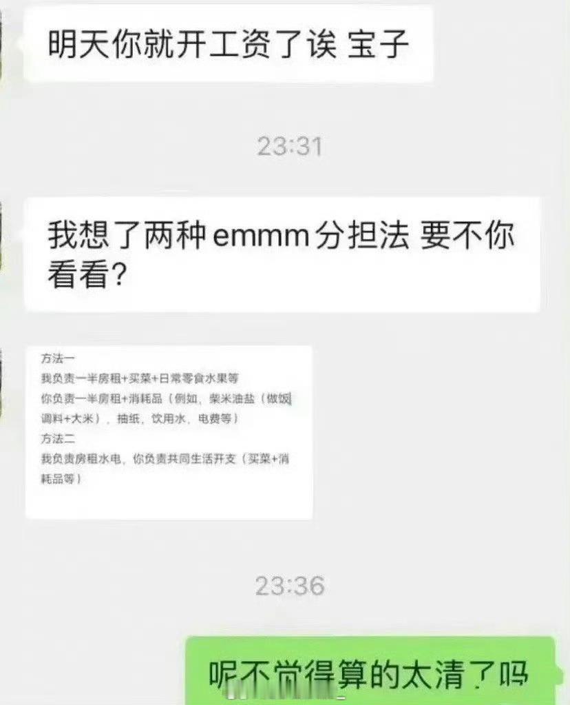 和男朋友同居，他给我发了这个，是不是分的太清了……​​​​