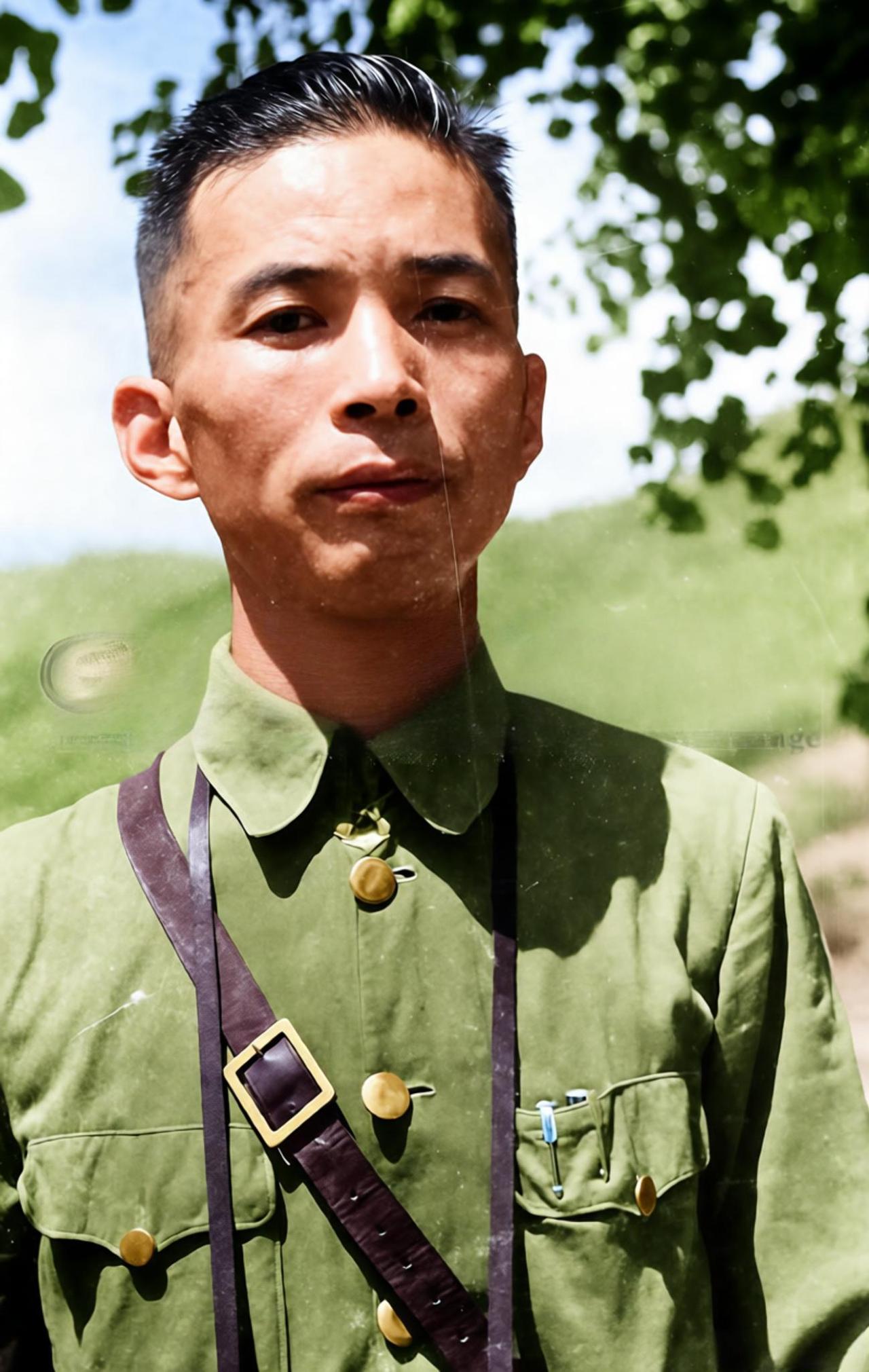 这张照片里的张桐荪，是抗战时期中国军队江防部队的指挥官之一，照片中的他身着制式军