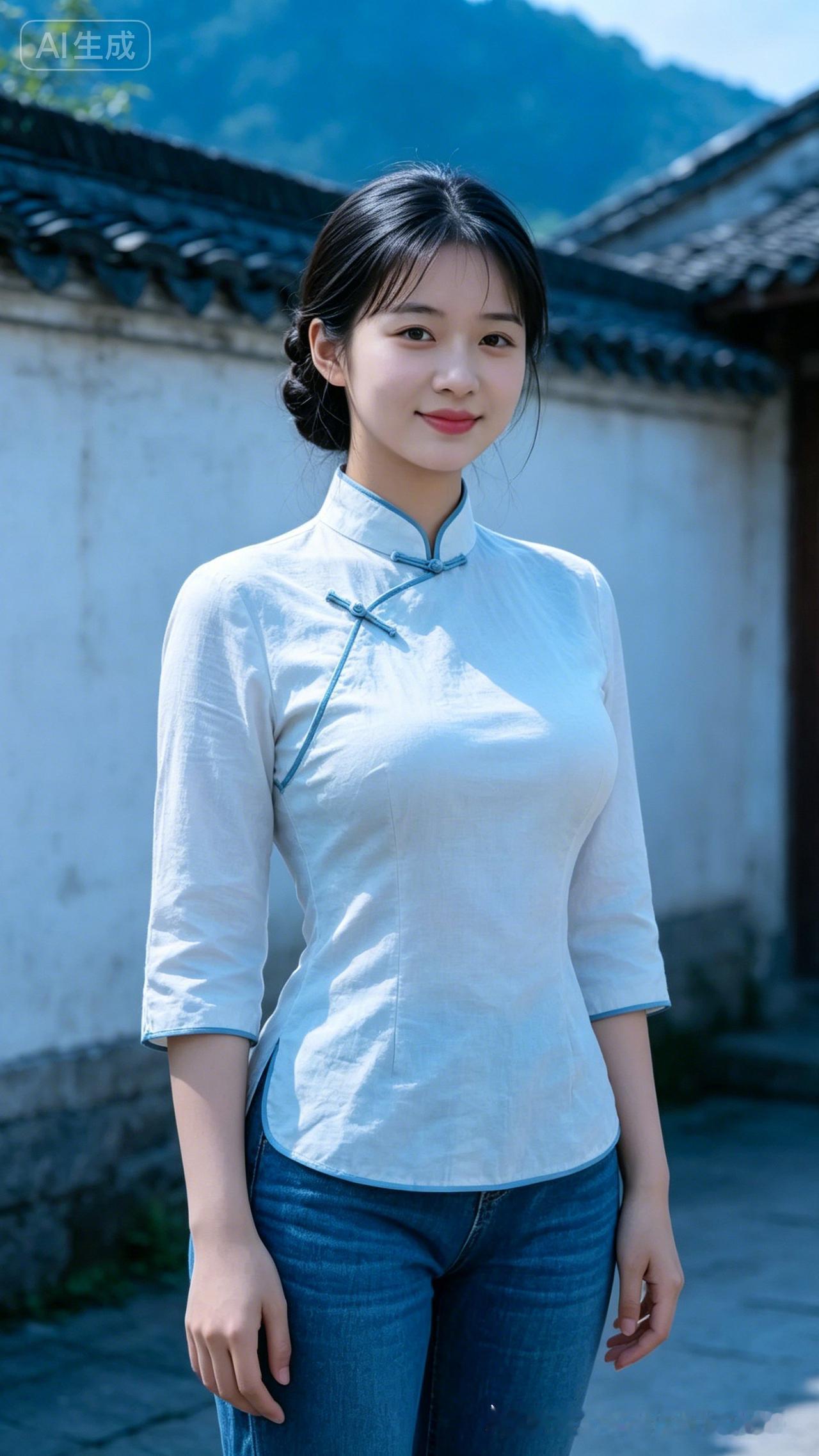 穿旗袍的古典美，与古风建筑完美融合，宛如画中人。