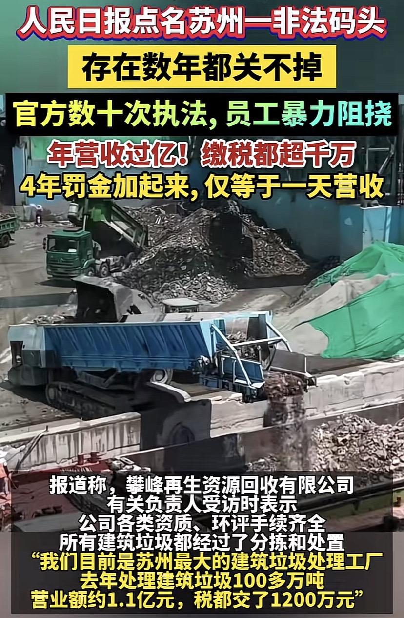 人民日报点名苏州一家非法码头存在数年，执法80余次没有办法取缔！4年罚款仅相当于