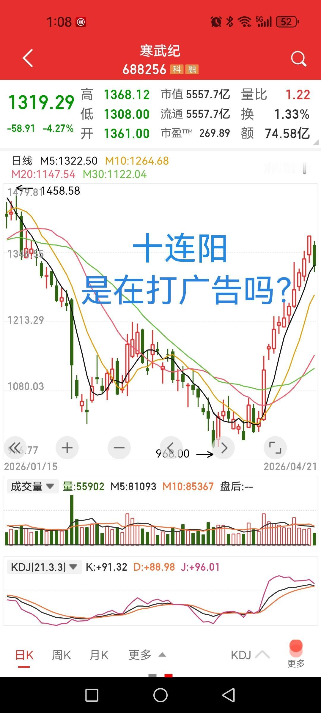 寒武纪，十连阳，一口气涨了35%，逼空式上涨是真心强势还是打广告？其实，它上